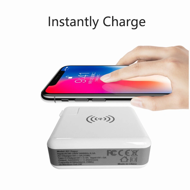 3in1 Portable EU/Us/Au/UK Dual 2 USB Qi Wireless Charger 6700mAh Power Bank Universal Fast Charging