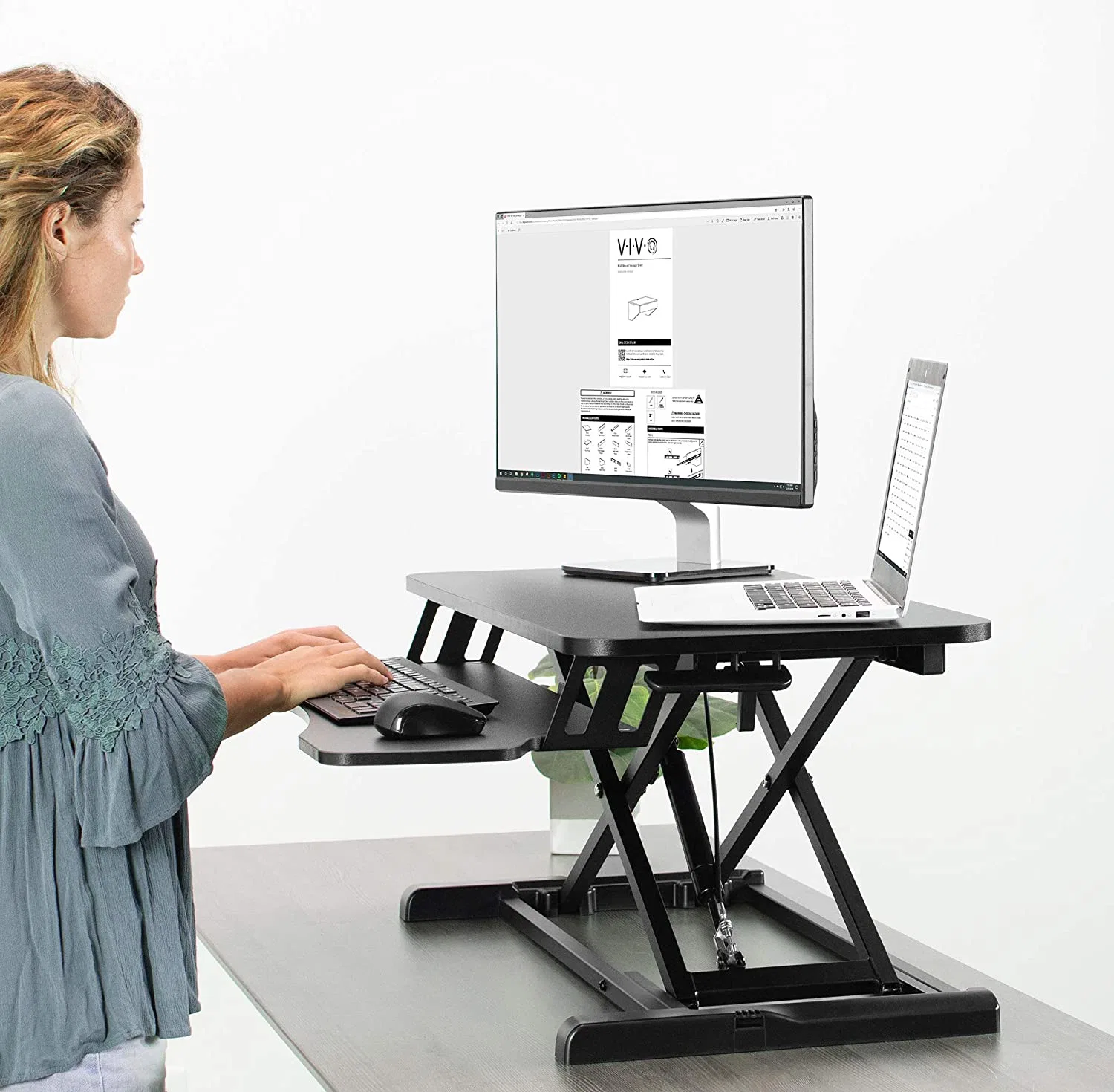 Air Riser Foldable Sit Stand Desk Converter Gas Spring Height Adjustable Laptop Table Standing Desk Converter/