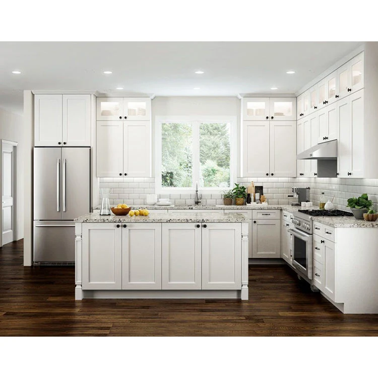 Custom Made European American Style Rta Wood Kitchen Cabinet Design High Quality Modern White Shaker Solid Wood Kitchen  Cabinet
