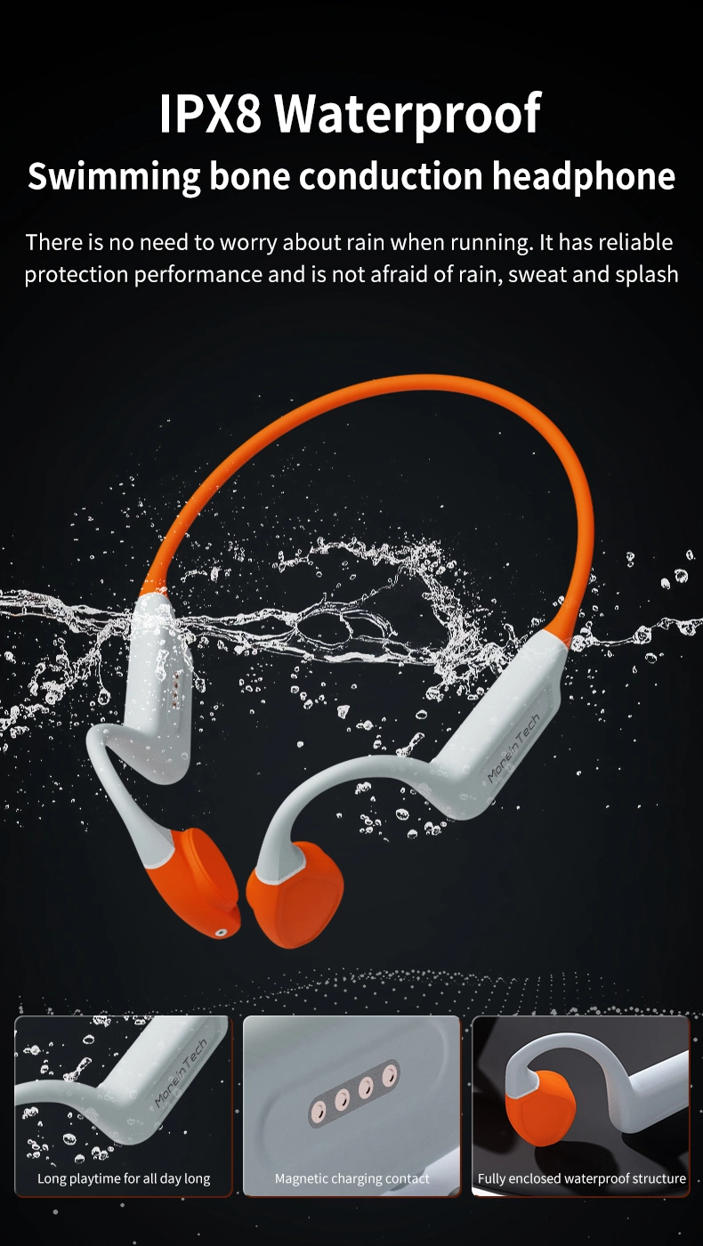Bone Conduction Headset Neckband Headphones Open Ear Bluetooth Earphone Ipx8 Swimming Earphone with Microphone