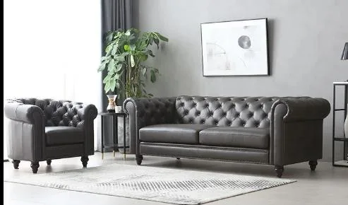 Seat Armchair Durability Vegan Chesterfield Leather Couch Living Room Sofa Set