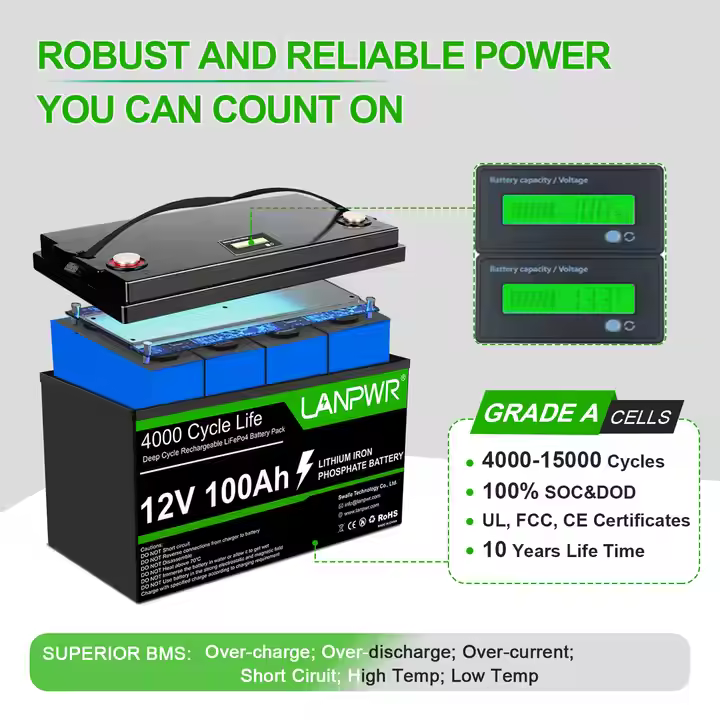 EU Stock Factory Price LANPWR 12V LFP Battery 12V 24V 48V 51.2V 100Ah 200Ah 300Ah Lithium Iron LiFePO4 RV Boat Marine Battery