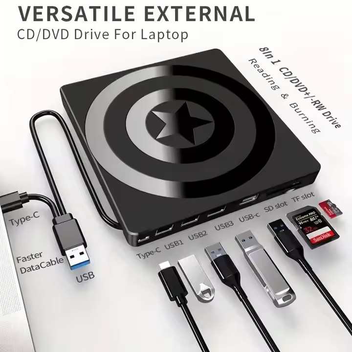 3.0USB/TYPE 8-in-1 multi-function, external hard drive optical drive for CD/DVD recorder, SD card and USB flash disk player