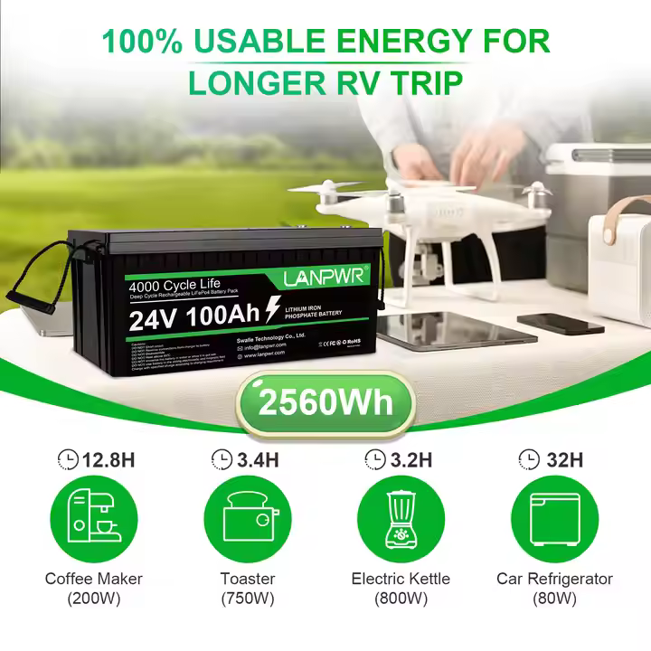 LiFePO4 Battery 24V 100Ah LANPWR EU Stock Deep Cycle Lithium Iron Phosphate Battery 100Ah 12V Boat Battery