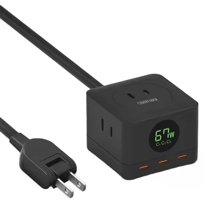 Factory Custom 67W GaN Fast Charging PD QC Type-C USB-A Home Charger US JP EU Table 1250W 3 Outlets Extension Socket Power Strip