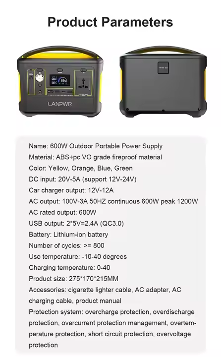 600W 1200W All in One LiFePO4 Battery Solar Generator Station Backup for Home Portable Power Station with LED Lighting