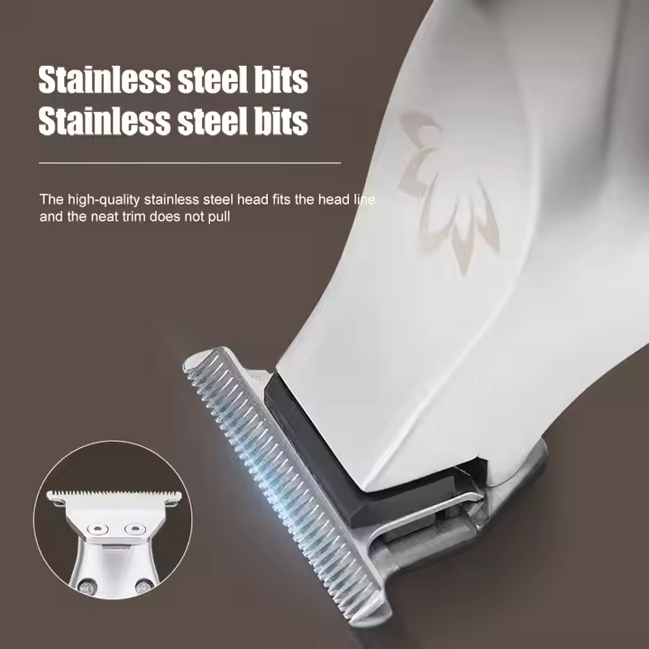 Resuxi 051 All Metal Hair Trimmer Professional Beard Trimmers for Barbershop Heavy Silver High Speed LCD display Trimmer