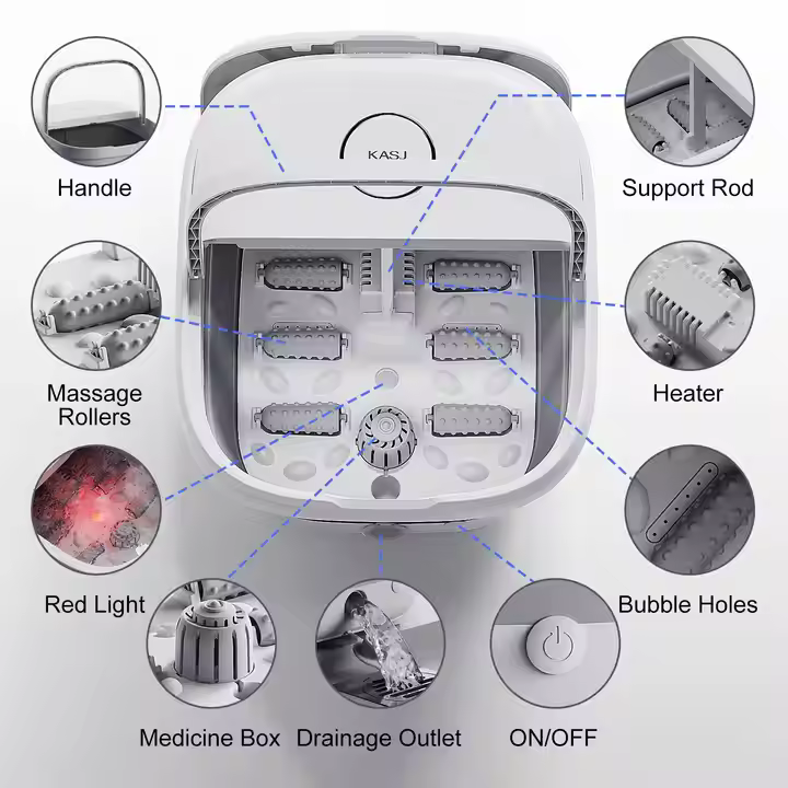 Portable Collapsible Bubble Massage Roller Heat Relaxing Pedicure Bowl Multifunction Electric Foot Spa Bath Massager