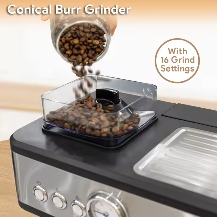 Professional Custom 2 in 1 Espresso Coffee Machine with Coffee Bean Grinding and Milk Frothing Machine