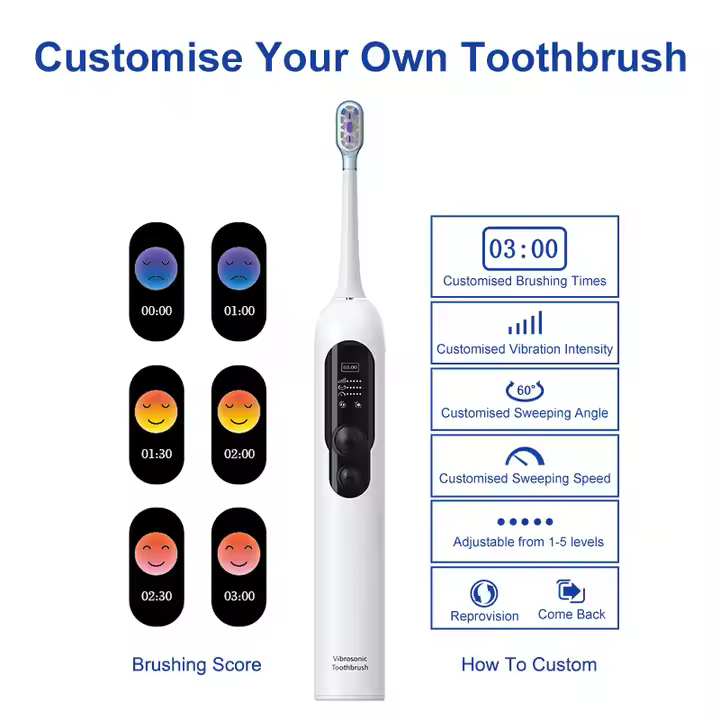 Custom Private Label 60 Degree Rotating Vibrating Intelligent Adult Sonic Electric Toothbrush With LCD Display Screen