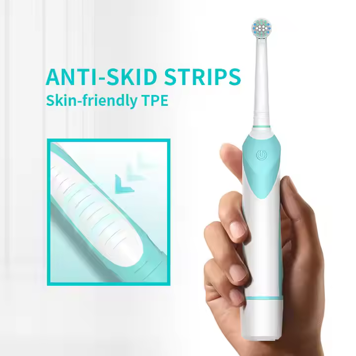 Anti-slipTPE Oscillating and Vibrating Electric Toothbrush Battery Powered with Round Head